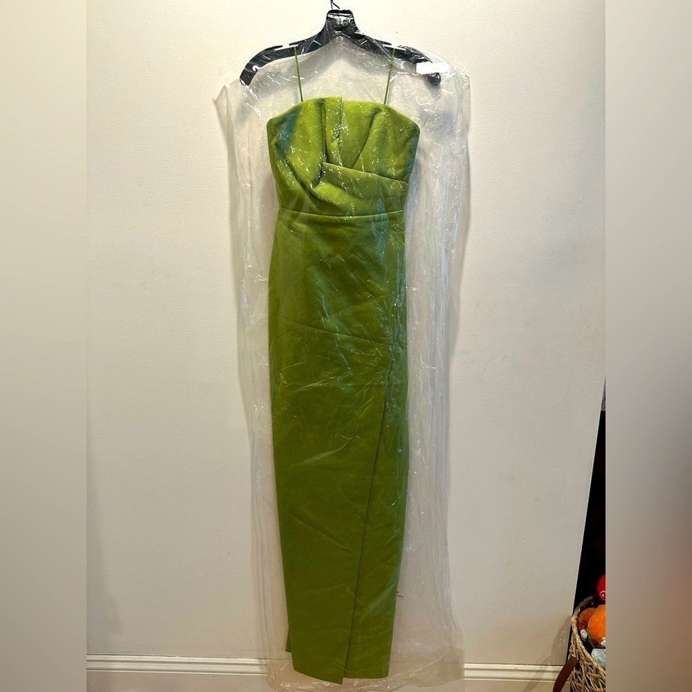 Jay Godfrey Darcy Strapless Satin Gown in Olive Green - Picture 2 of 8